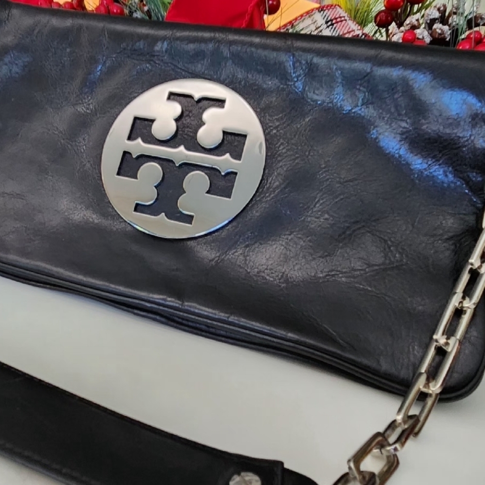 Tory Burch Black Leather Bag With Gorgeous Silver Statement Hardware